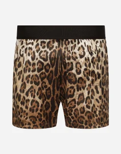 Leopard-print silk shorts