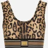 Leopard-print spandex/jersey crop top
