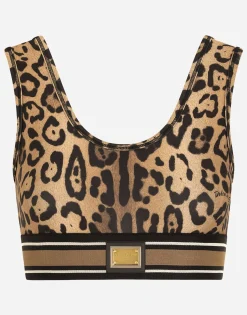 Leopard-print spandex/jersey crop top
