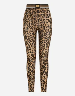 Leopard-print spandex/jersey leggings