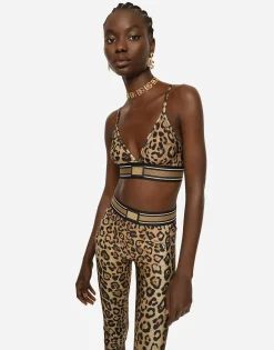 Leopard-print spandex/jersey bralet