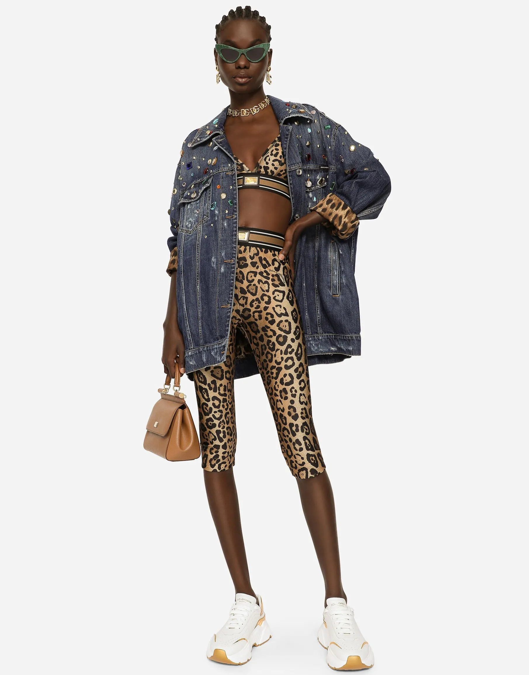 Leopard-print spandex/jersey bralet