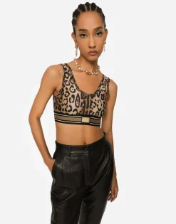 Leopard-print spandex/jersey crop top
