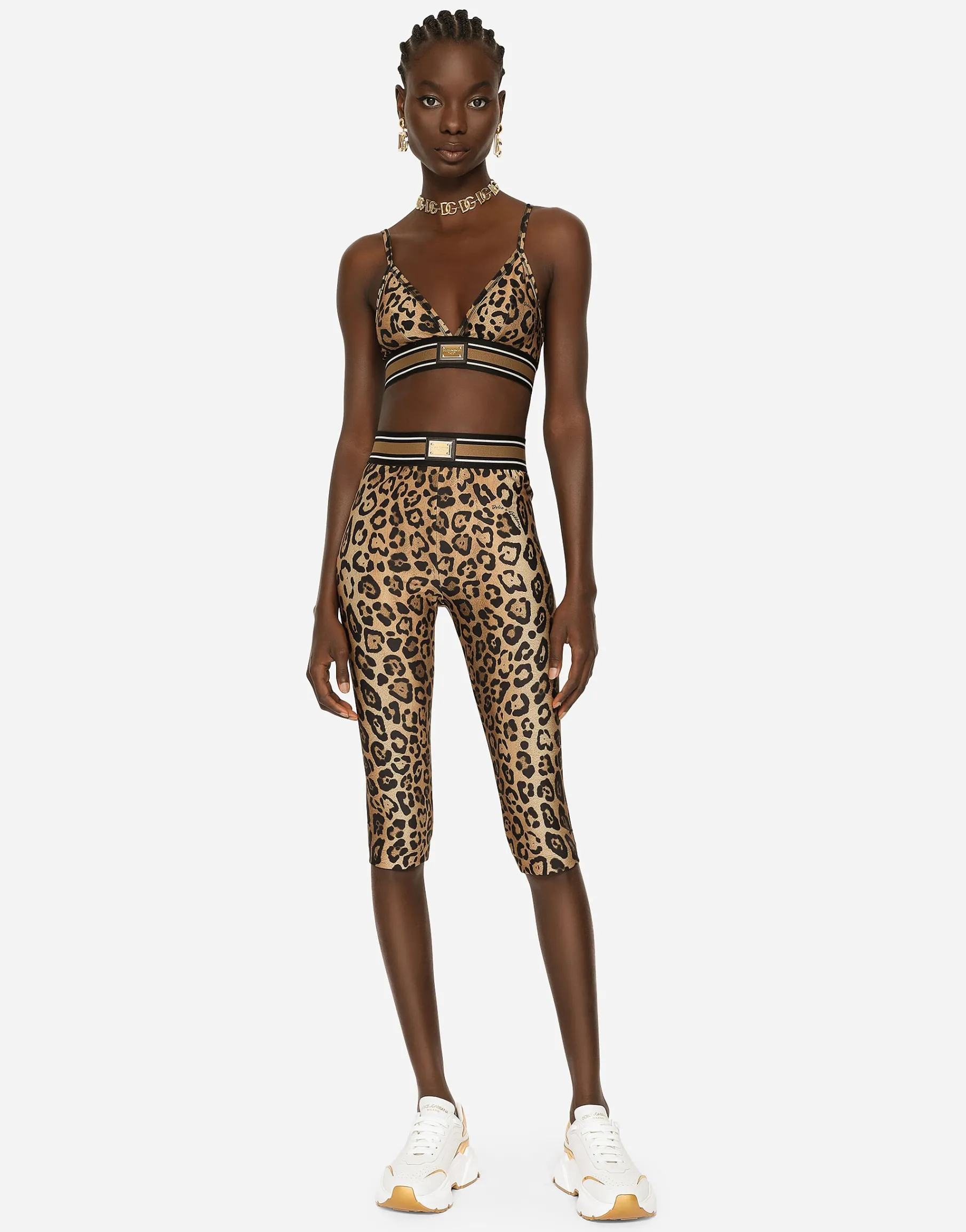 Leopard-print spandex/jersey bralet