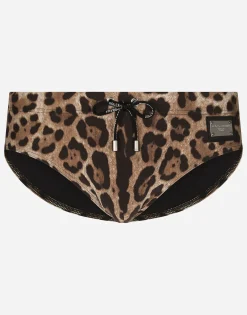 Leopard-print swim briefs