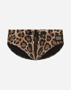 Leopard-print swim briefs with high-cut leg