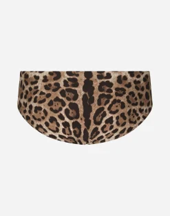 Leopard-print swim briefs with high-cut leg