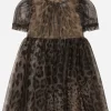 Leopard-print tulle midi dress