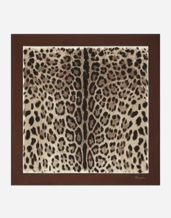 Leopard-print twill scarf (90x90)