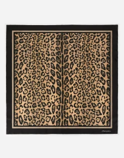 Leopard-print twill scarf (90 x 90)
