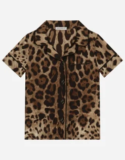 Leopard-print twill shirt