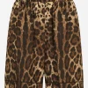 Leopard-print twill shorts with piping