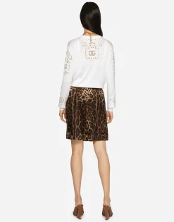 Leopard-print twill shorts with piping