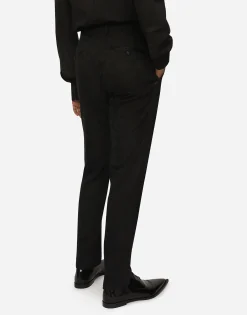 Leopard-print wool jacquard tuxedo pants
