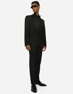 Leopard-print wool jacquard tuxedo pants