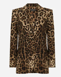 Leopard-print wool Turlington jacket