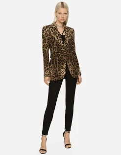 Leopard-print wool Turlington jacket