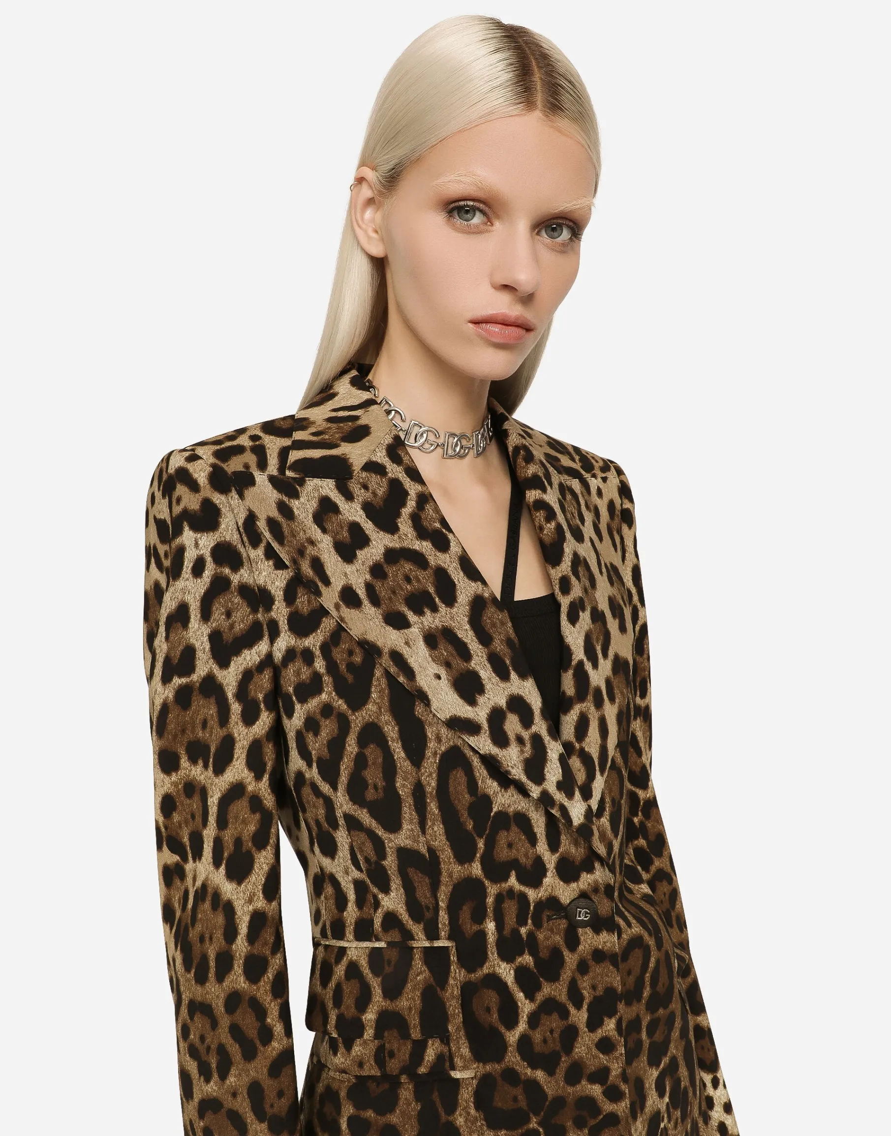 Leopard-print wool Turlington jacket