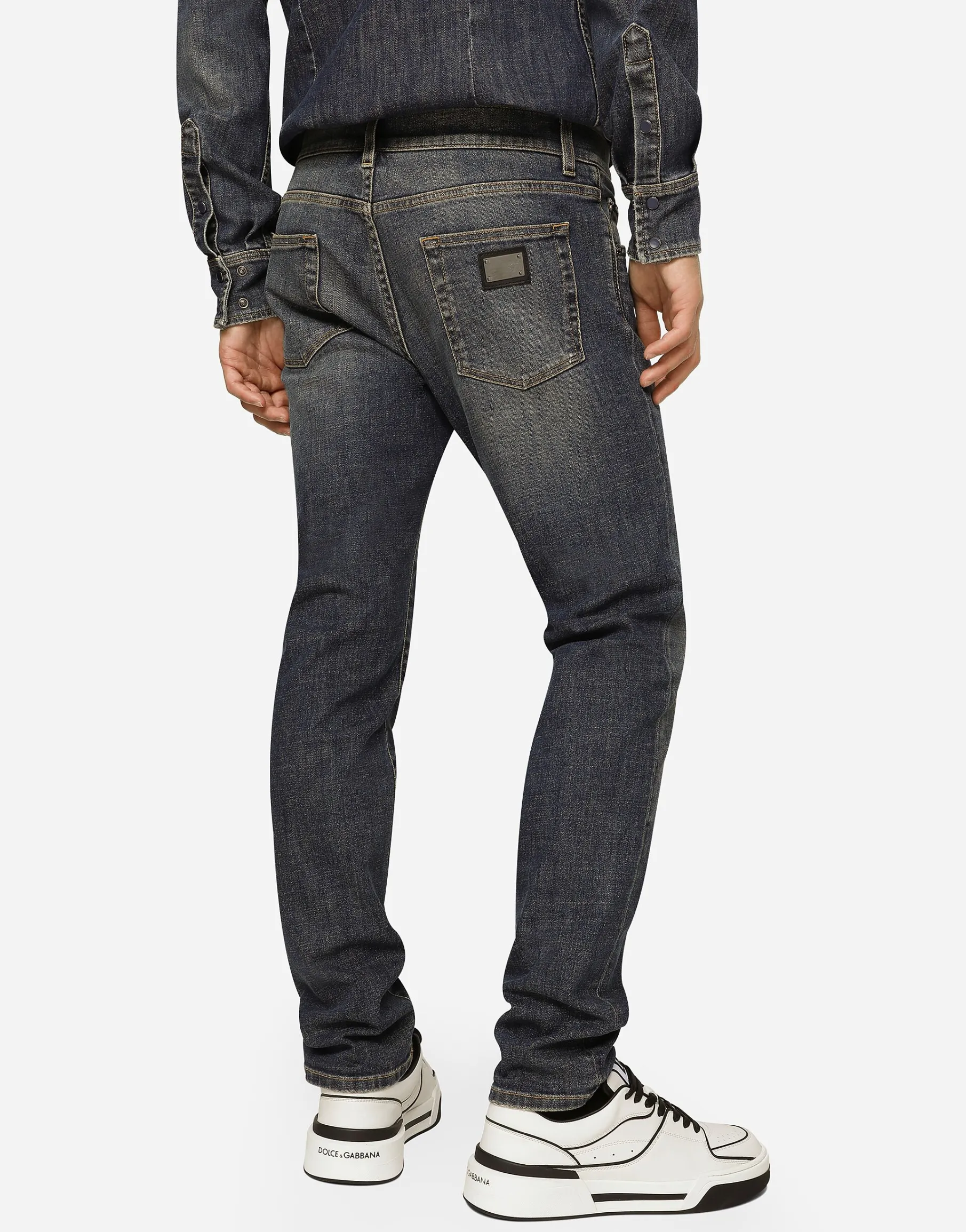 Light blue wash slim-fit stretch jeans