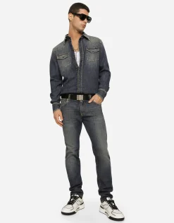 Light blue wash slim-fit stretch jeans