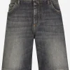 Light blue wash stretch denim shorts