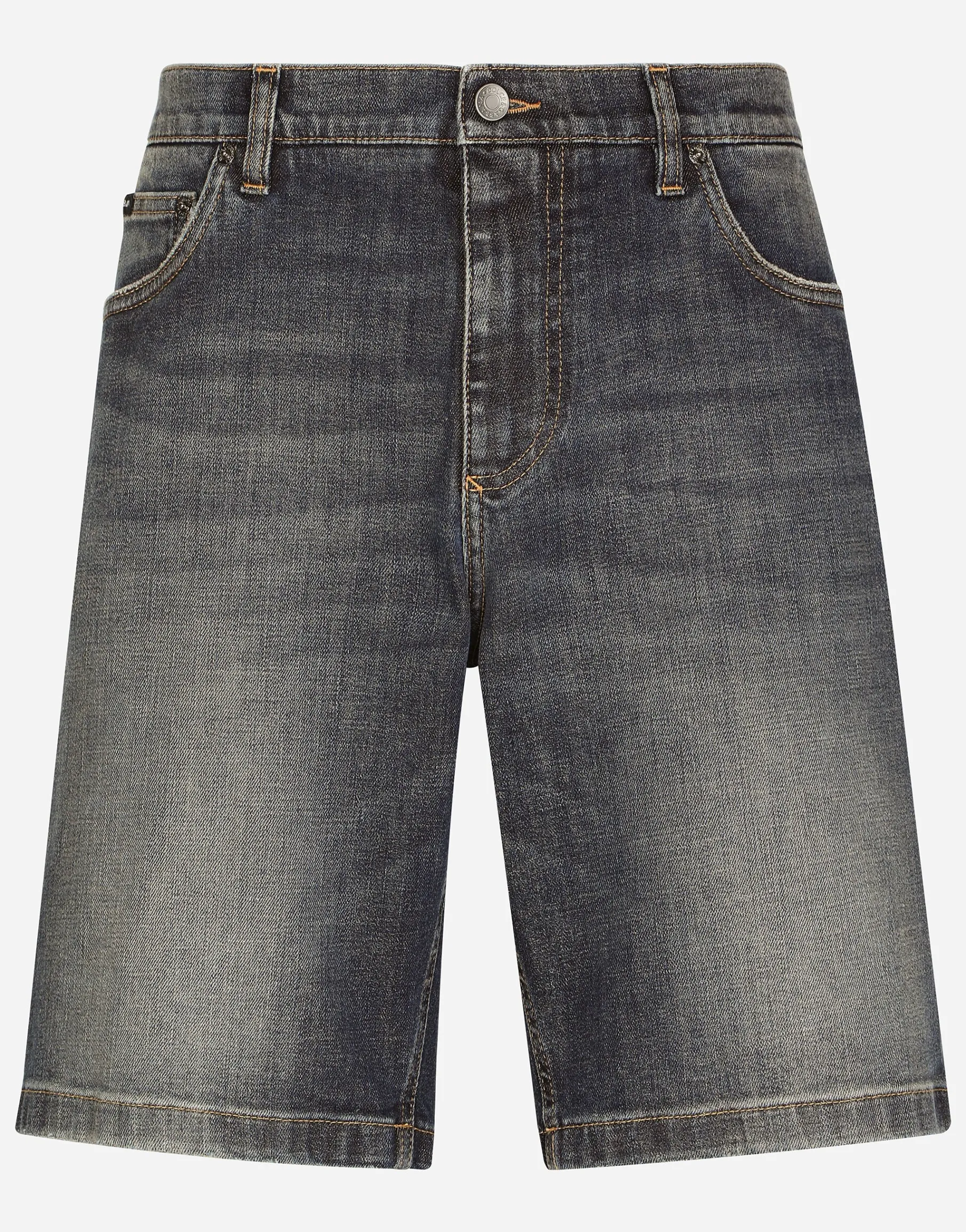 Light blue wash stretch denim shorts