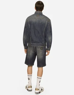 Light blue wash stretch denim shorts