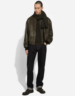 Lined leather bomber jacket