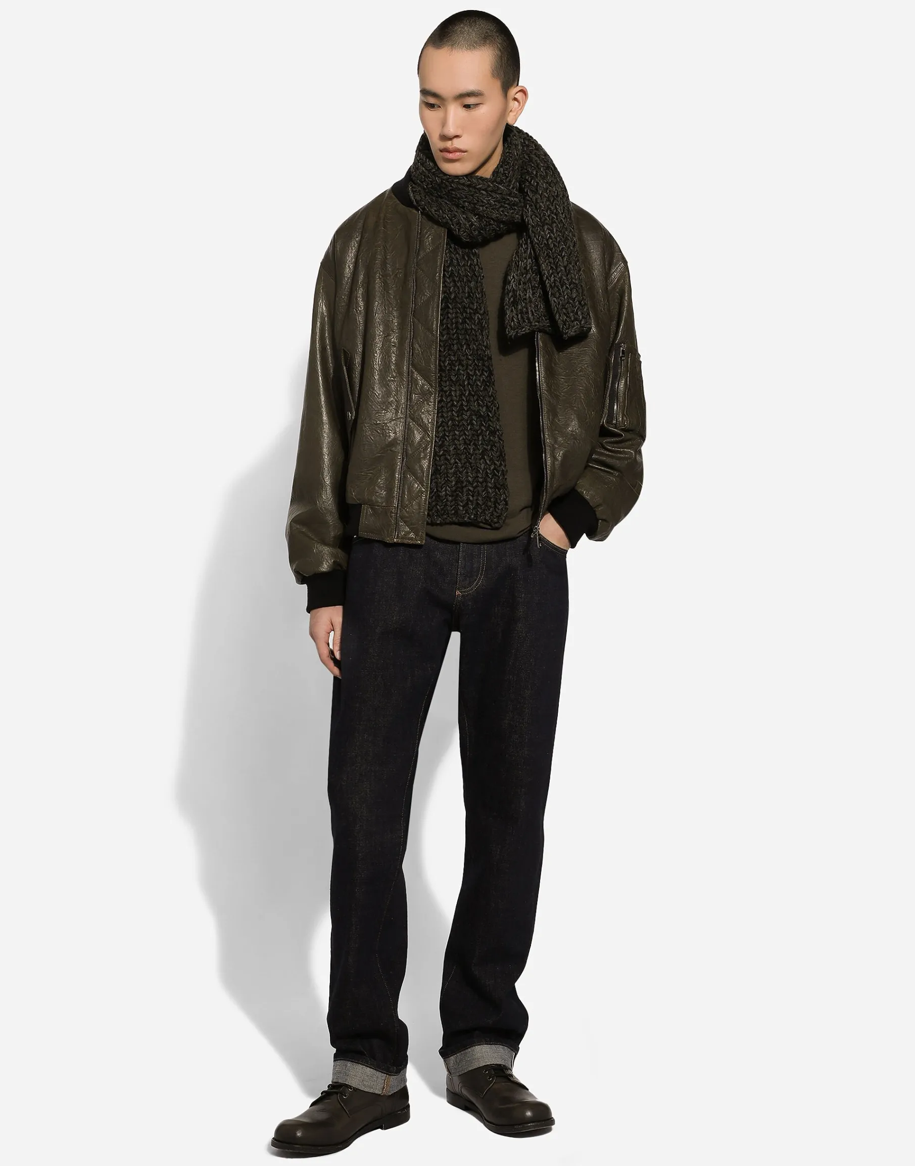 Lined leather bomber jacket