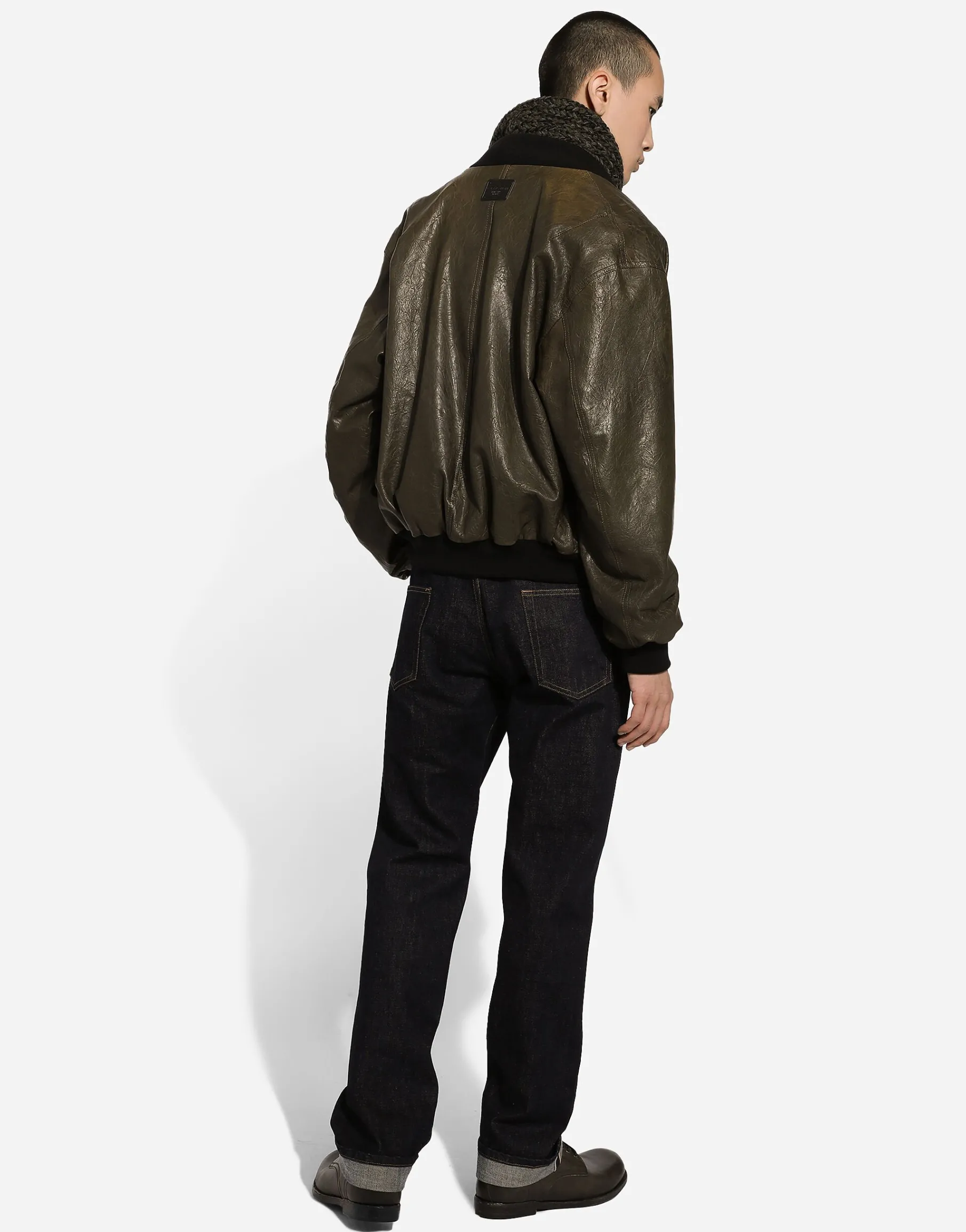 Lined leather bomber jacket