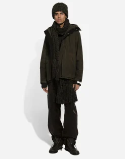 Lined technical fabric jacket with hood