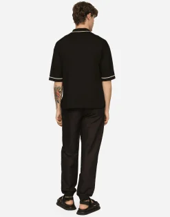 Linen and cotton jogging pants with logo label