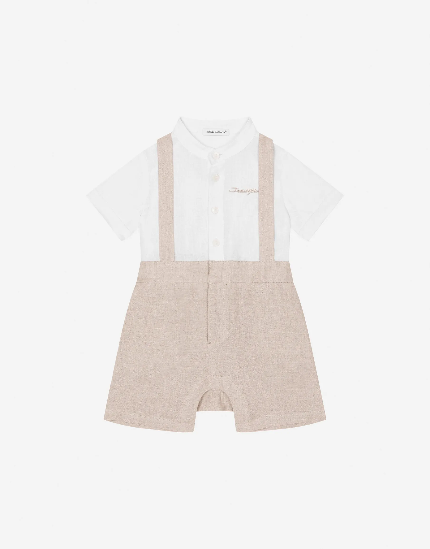 Linen onesie with straps and Dolce&Gabbana logo
