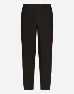 Linen pants with logo label
