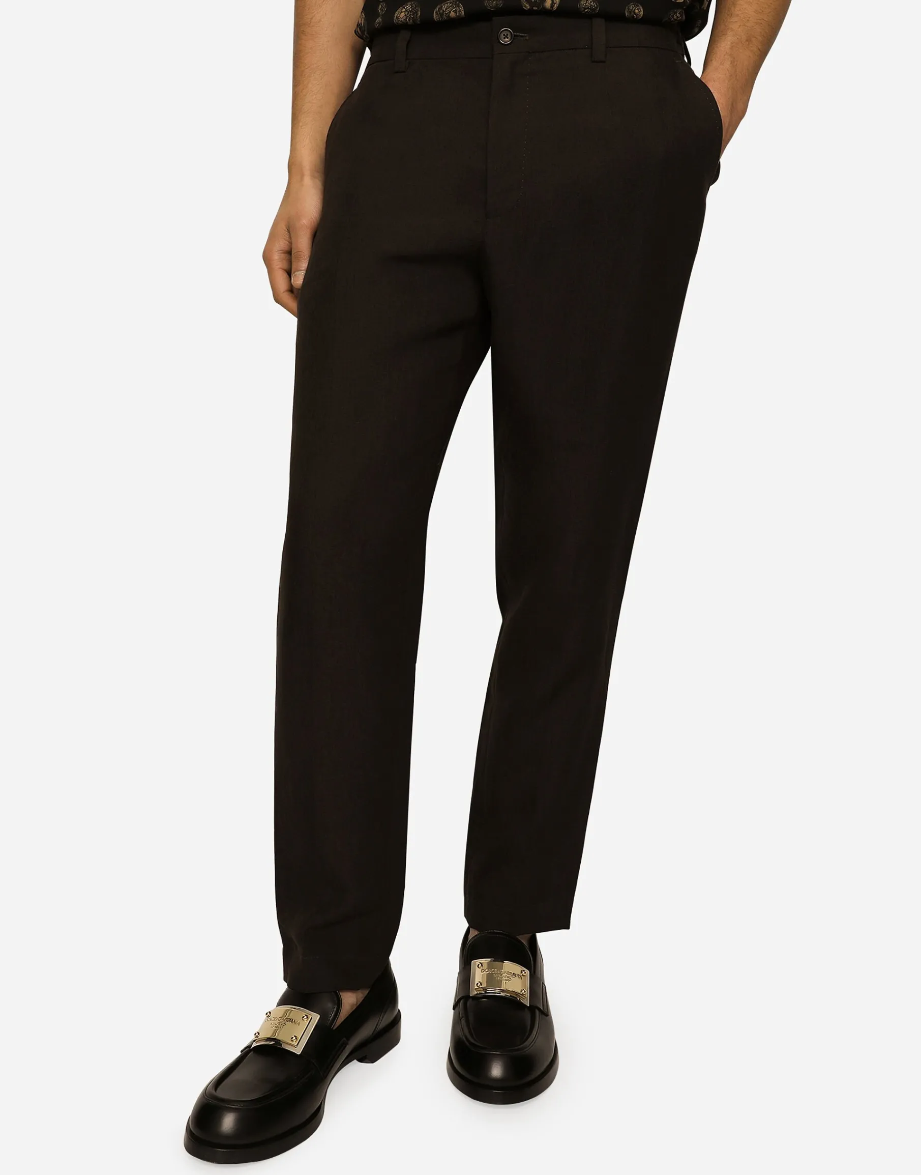 Linen pants with logo label