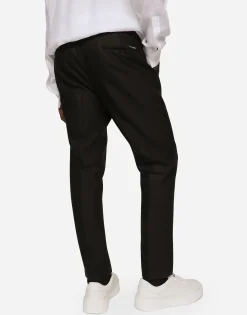 Linen pants with logo label