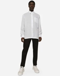 Linen pants with logo label