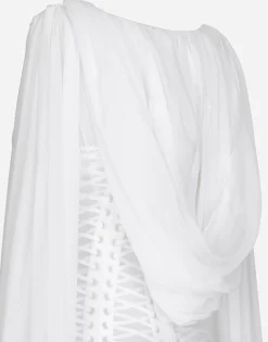 Long chiffon dress with corset details