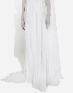 Long chiffon dress with corset details