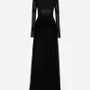 Long chiffon dress with lace details