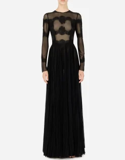 Long chiffon dress with lace details