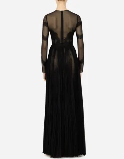 Long chiffon dress with lace details