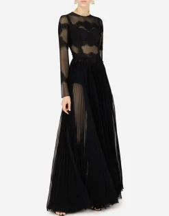 Long chiffon dress with lace details
