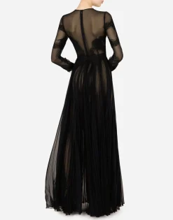 Long chiffon dress with lace details