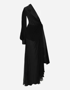 Long chiffon one-shoulder dress