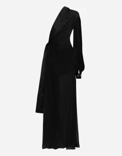 Long chiffon one-shoulder dress