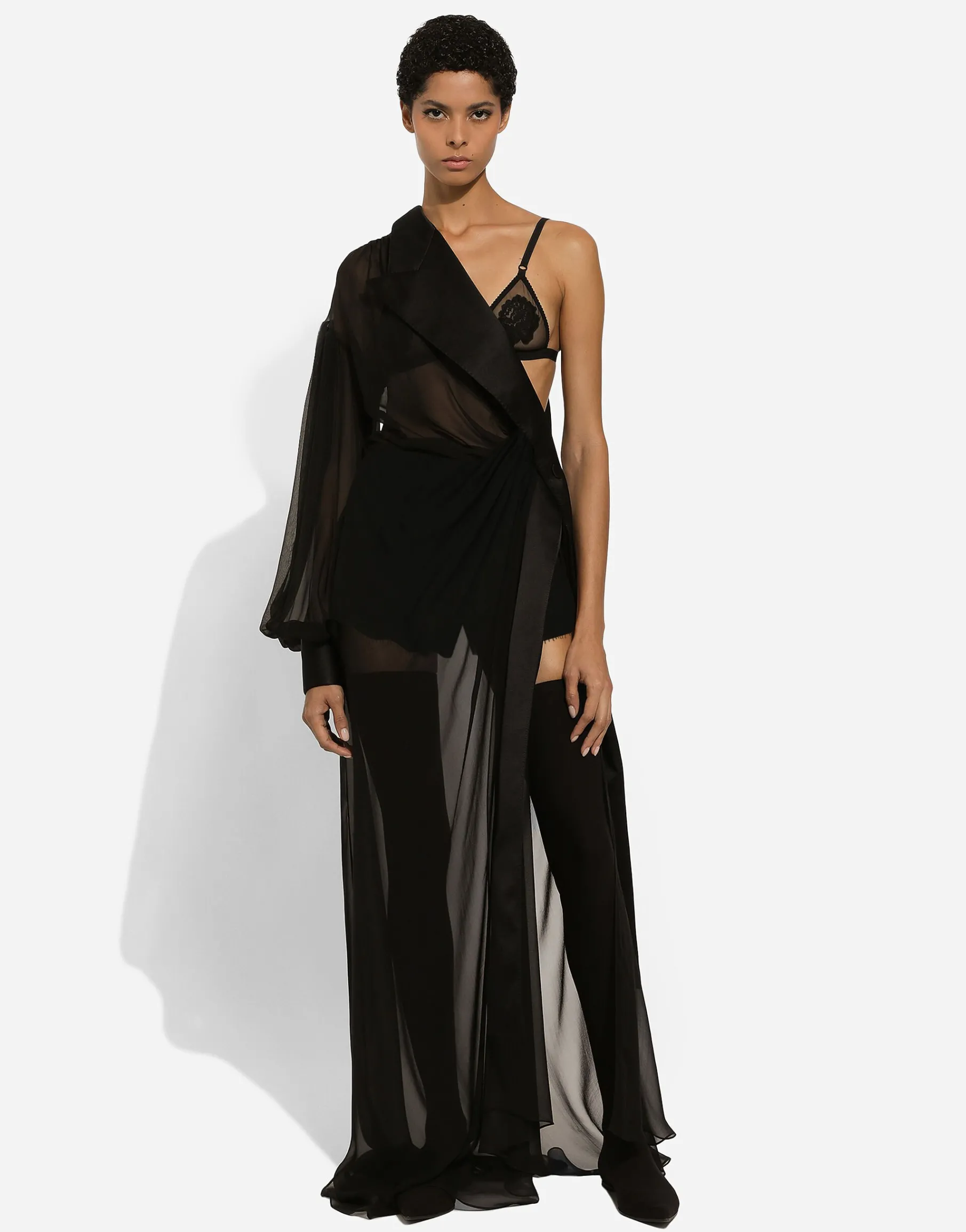 Long chiffon one-shoulder dress