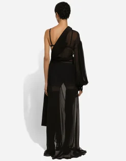 Long chiffon one-shoulder dress