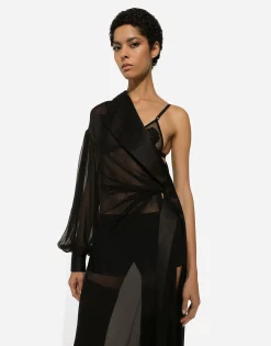 Long chiffon one-shoulder dress