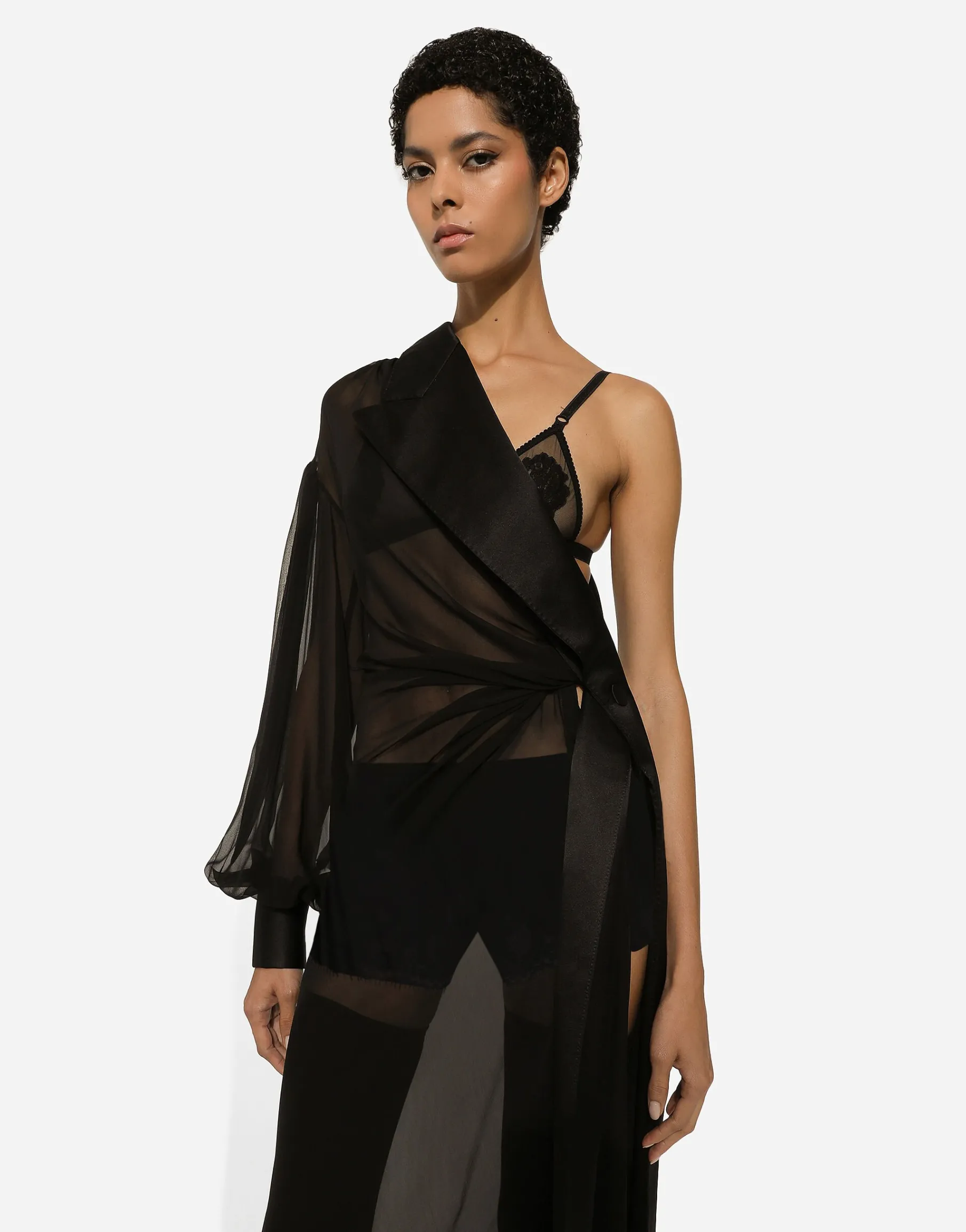 Long chiffon one-shoulder dress